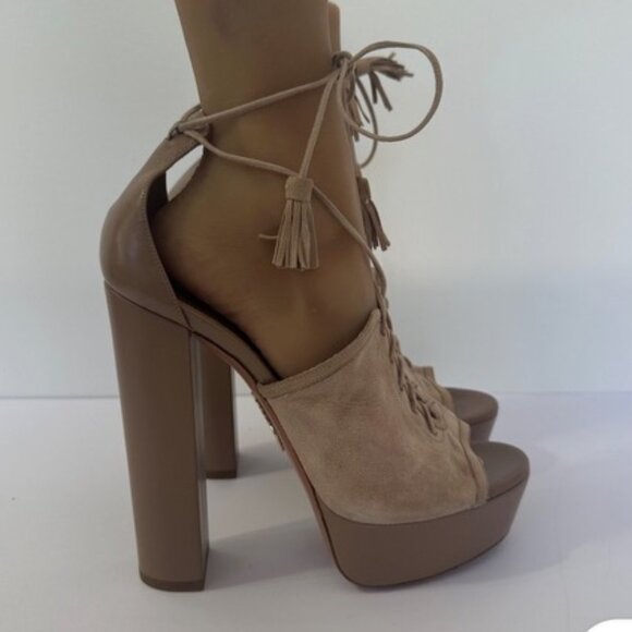 Aquazzura Jac Plateau Suede Leather Sandals Platform Lace Open Toe - Picture 6 of 6